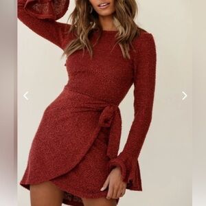 Red Tweed Bell Sleeve Dress Size Medium Saints + Secrets